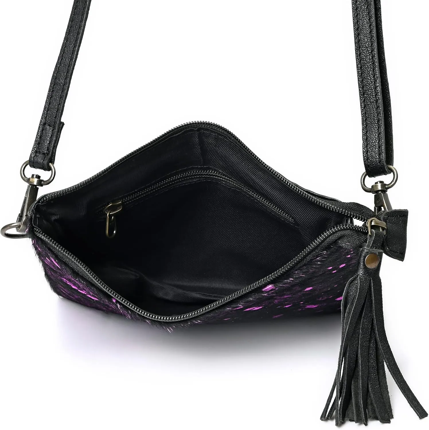 cowhide and hair on Pouch bag Genuine cowhide hair on small crossbody Bag with adjustable detachable strap