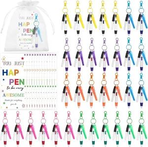 craftshou 144 Pcs Nurse Pen Set Mini Highlighters Retractable 4 in 1 Ballpoint Pen Permanent Marker Pen Nursing Keychain Clip Thank You Card and Organza Bag Nurse Badge Accessories for Hospital Gifts