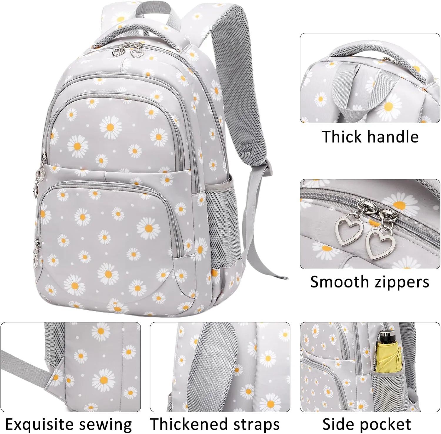 Createy Daisy Print Backpack for Girls with Lunch Box Lightweight Kids Backpack Primary Elementary Students Bookbags School Bags Set