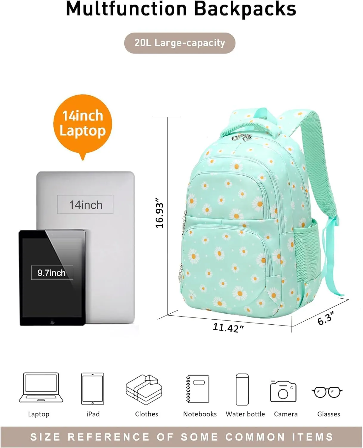 Createy Daisy Printed School Backpack for Girls Elementary Primary School Bag Teens Bookbags Kids Backpack Set