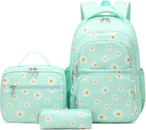 Createy Daisy Printed School Backpack for Girls Elementary Primary School Bag Teens Bookbags Kids Backpack Set
