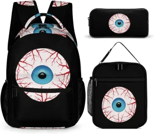 Creepy Bloodshot Eyeball Funny Backpack Set Lunch Bag Pencil Case Bag 3 in 1 for Men Women Travel Backpacks