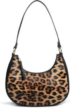 Crescent Shoulder Bag for Women Leopard Print Vegan Leather Crossbody with Chain Strap Underarm Purse