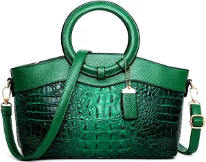 Crocodile Pattern Handbag for Women Leather Ring Top Handle Satchel Style Shoulder Bag Fashion Purse Embossed Tote