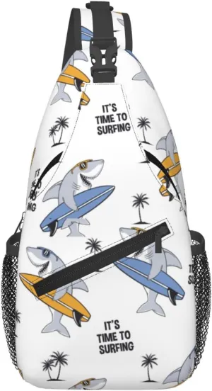 Cross Body Sling Bag For Women Men Shark Surfing Crossbody Bag Anti Theft Chest Bag Shoulder Backpack Travel Hiking Daypack Large Sling Cross Body Bag