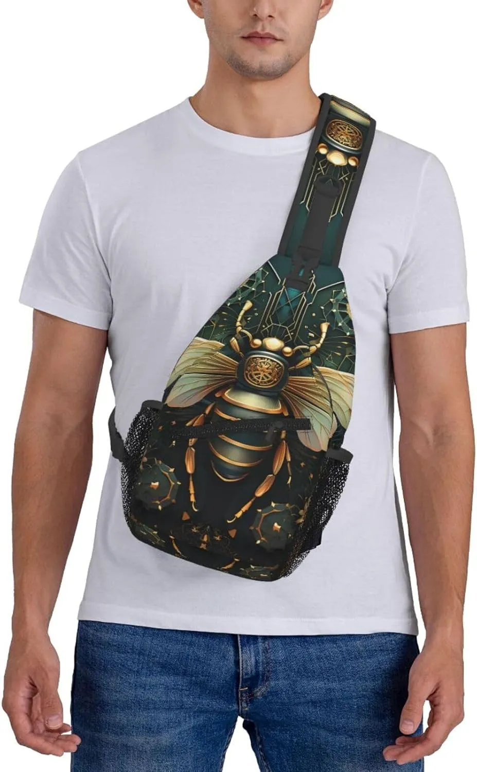 Crossbody Bag for Women Men Bee Illustration Chest Bag Crossbody Sling Bag Adjustable Shoulder Bag