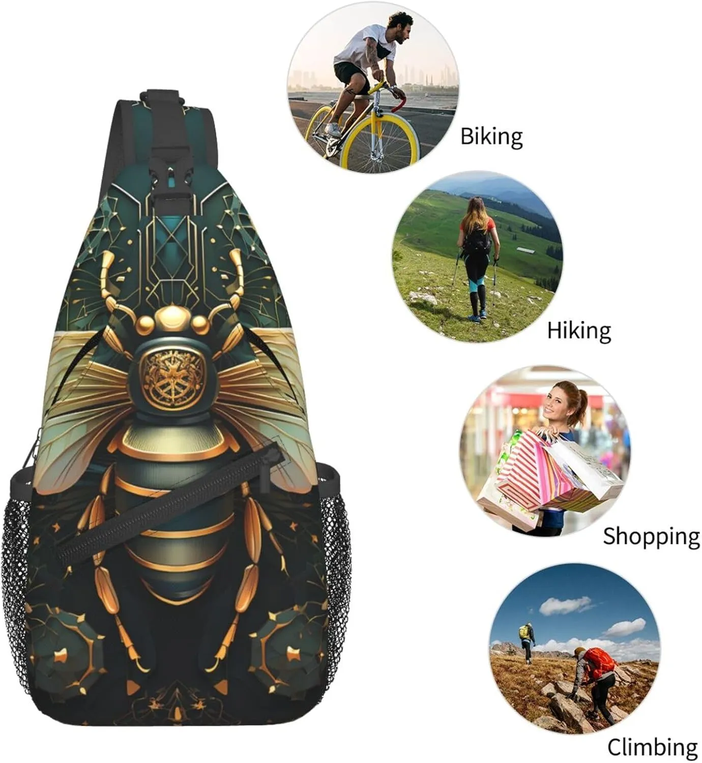 Crossbody Bag for Women Men Bee Illustration Chest Bag Crossbody Sling Bag Adjustable Shoulder Bag