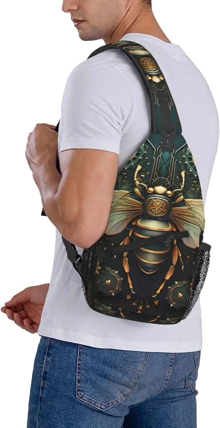 Crossbody Bag for Women Men Bee Illustration Chest Bag Crossbody Sling Bag Adjustable Shoulder Bag