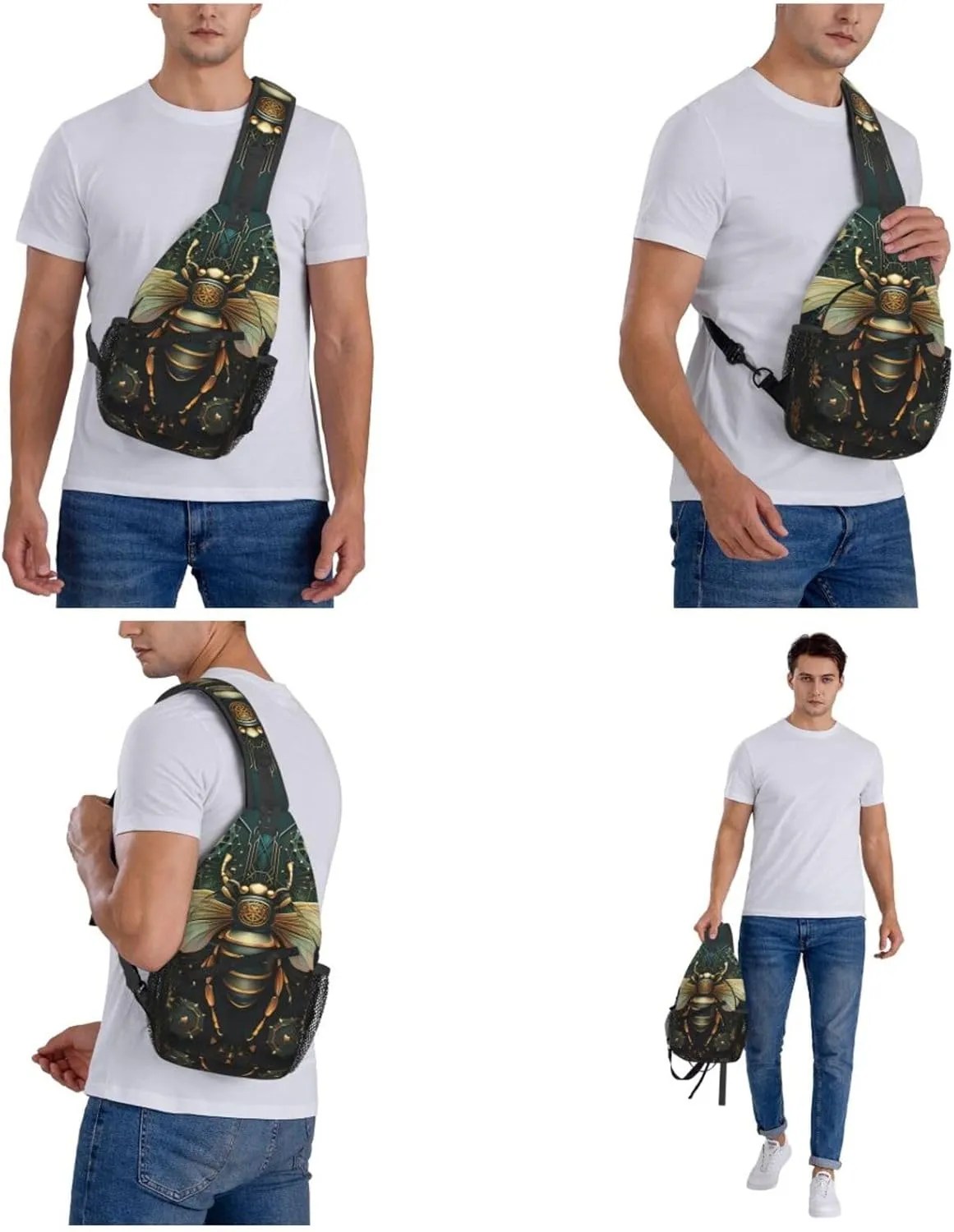 Crossbody Bag for Women Men Bee Illustration Chest Bag Crossbody Sling Bag Adjustable Shoulder Bag