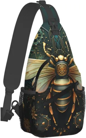 Crossbody Bag for Women Men Bee Illustration Chest Bag Crossbody Sling Bag Adjustable Shoulder Bag