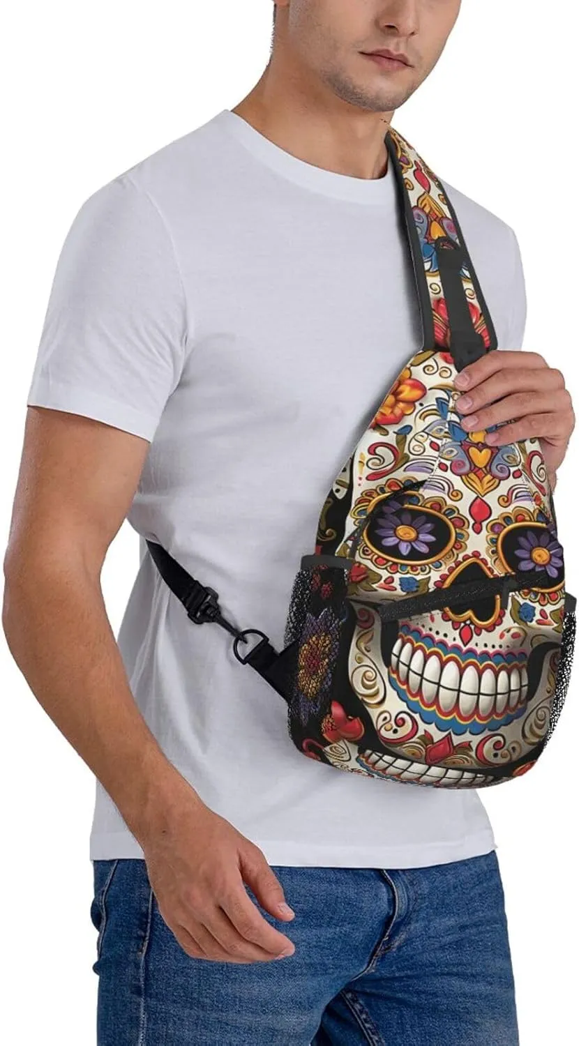 Crossbody Bag for Women Men Sugar Skulls_77992494 Chest Bag Crossbody Sling Bag Adjustable Shoulder Bag