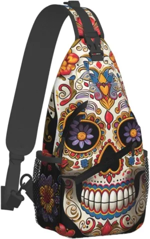 Crossbody Bag for Women Men Sugar Skulls_77992494 Chest Bag Crossbody Sling Bag Adjustable Shoulder Bag