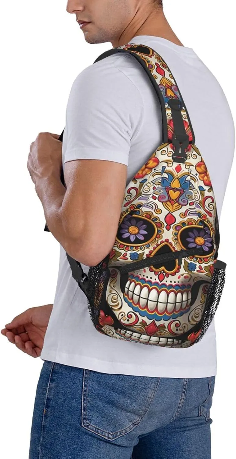 Crossbody Bag for Women Men Sugar Skulls_77992494 Chest Bag Crossbody Sling Bag Adjustable Shoulder Bag