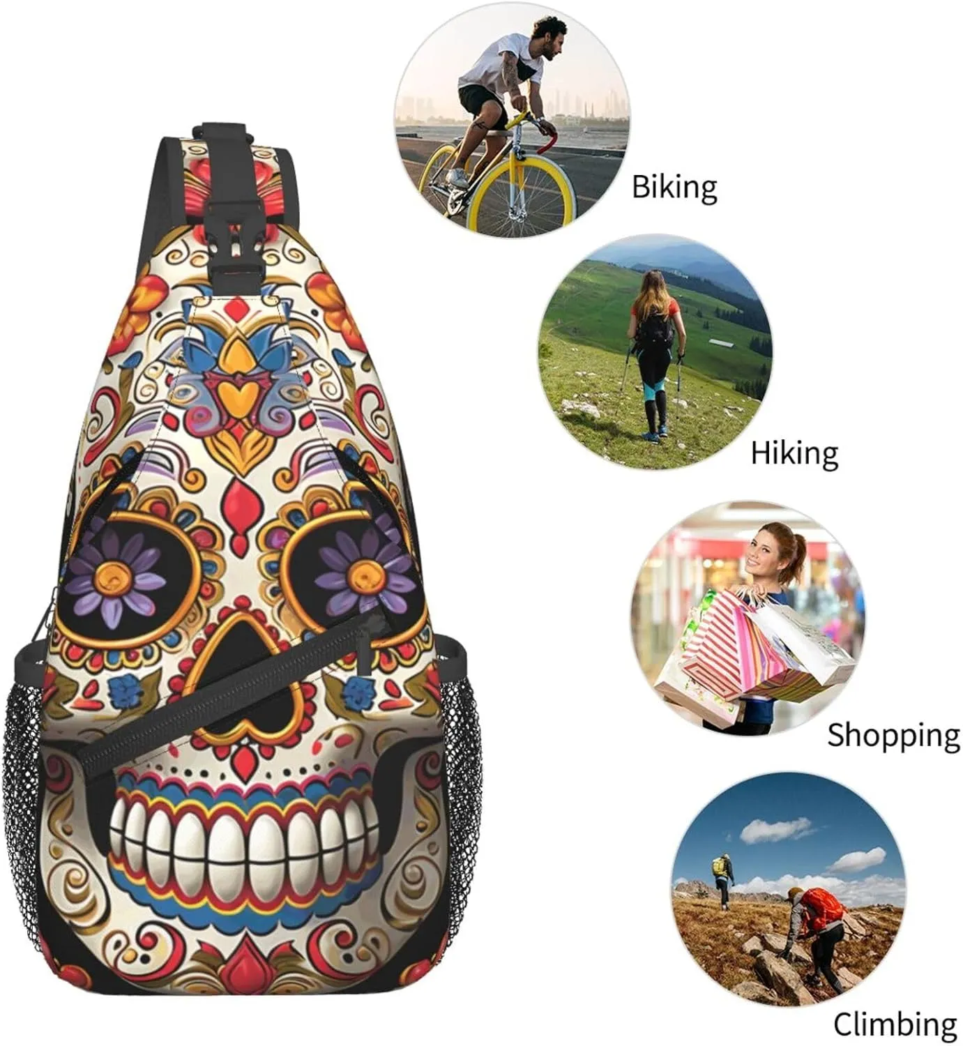 Crossbody Bag for Women Men Sugar Skulls_77992494 Chest Bag Crossbody Sling Bag Adjustable Shoulder Bag