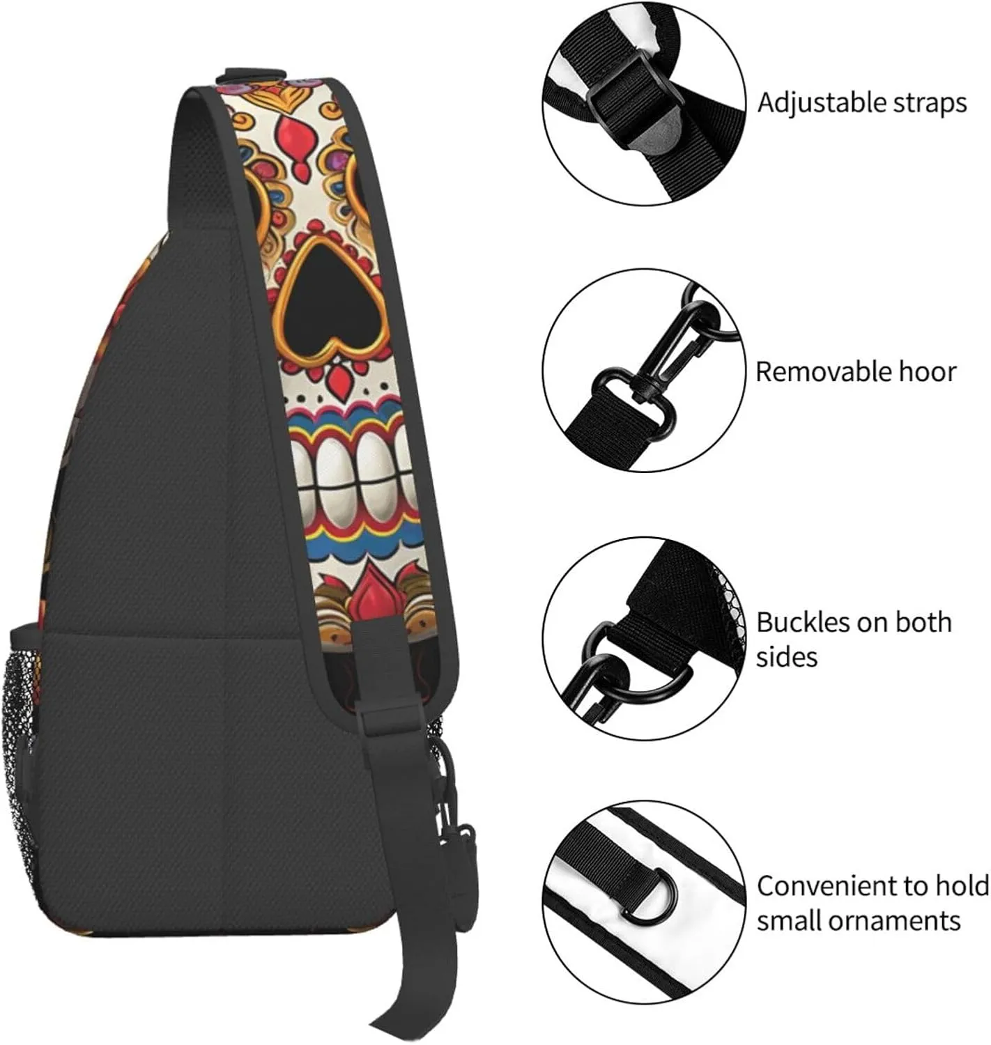Crossbody Bag for Women Men Sugar Skulls_77992494 Chest Bag Crossbody Sling Bag Adjustable Shoulder Bag