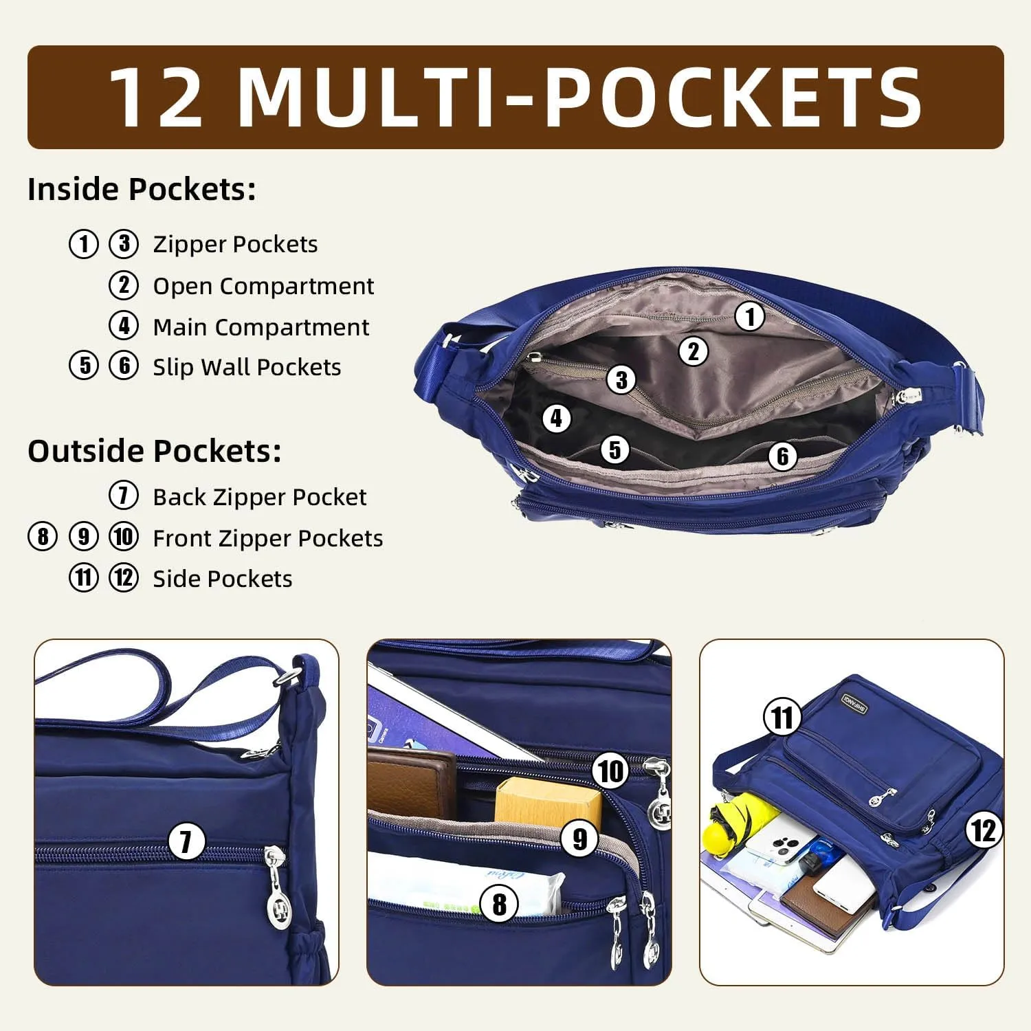 Crossbody Bag for Women,Multi Pockets Cross Body Purses for Women, Ladies Shoulder Bag, Travel Purses and Handbags