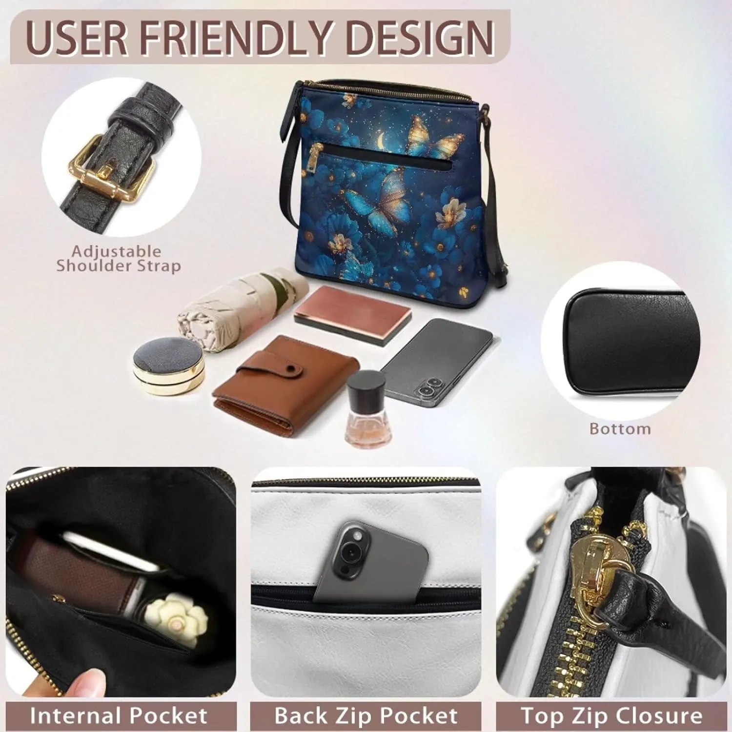 Crossbody Bag Purse Leather Women's Shoulder Handbags Multi Pocket Crossbody Purse with Adjustable Strap