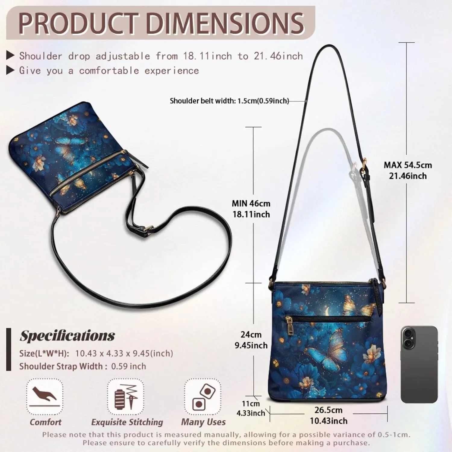 Crossbody Bag Purse Leather Women's Shoulder Handbags Multi Pocket Crossbody Purse with Adjustable Strap