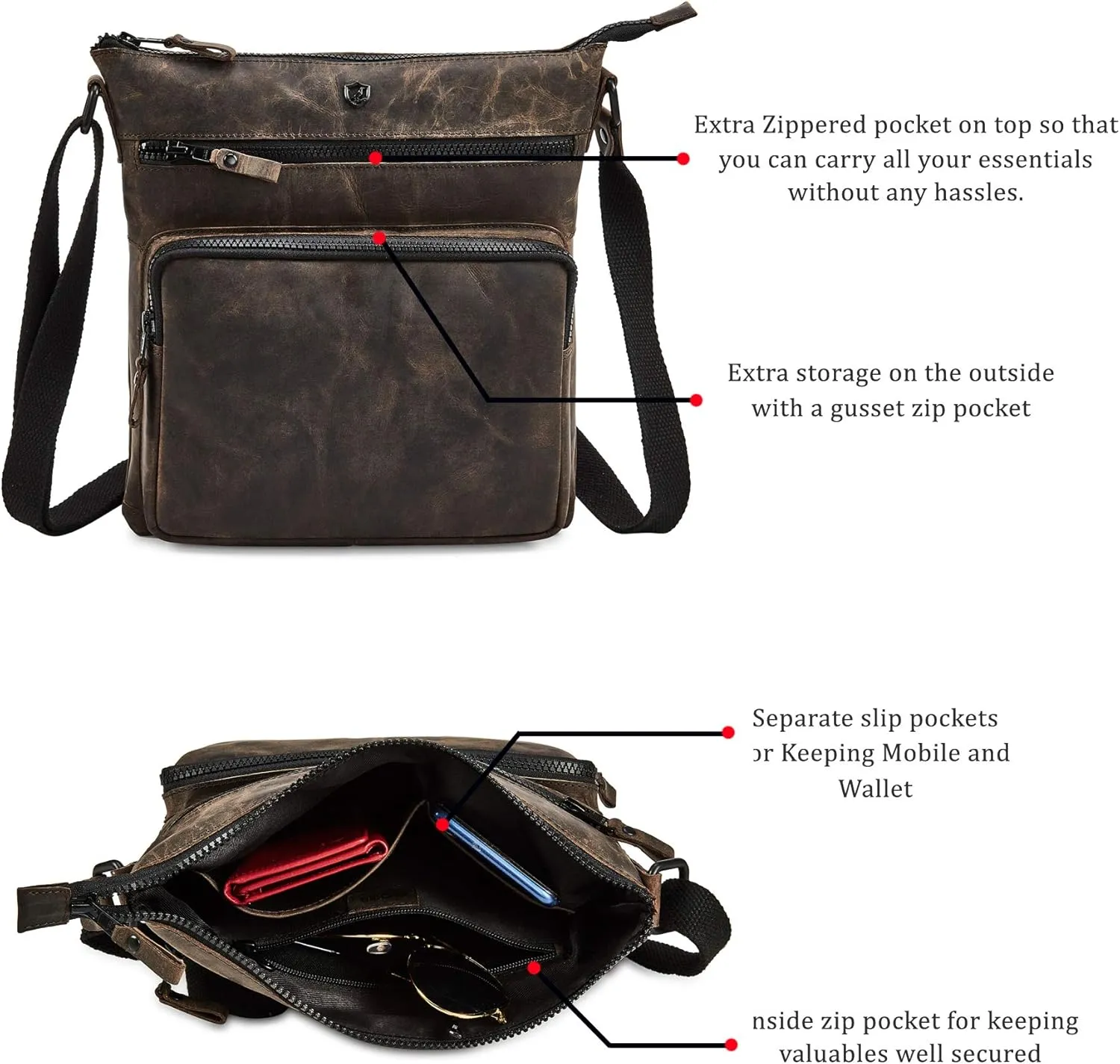 Crossbody Bags for Women Real Leather Purse Handmade Vintage Crossover Shoulder Pocketbook