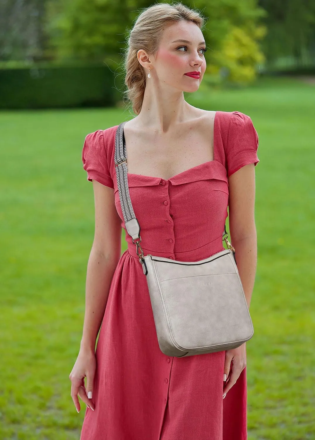 Crossbody Bags for Women Vegan Leather Hobo Purses Travel Shoulder Handbags with Detachable Wide Guitar Strap