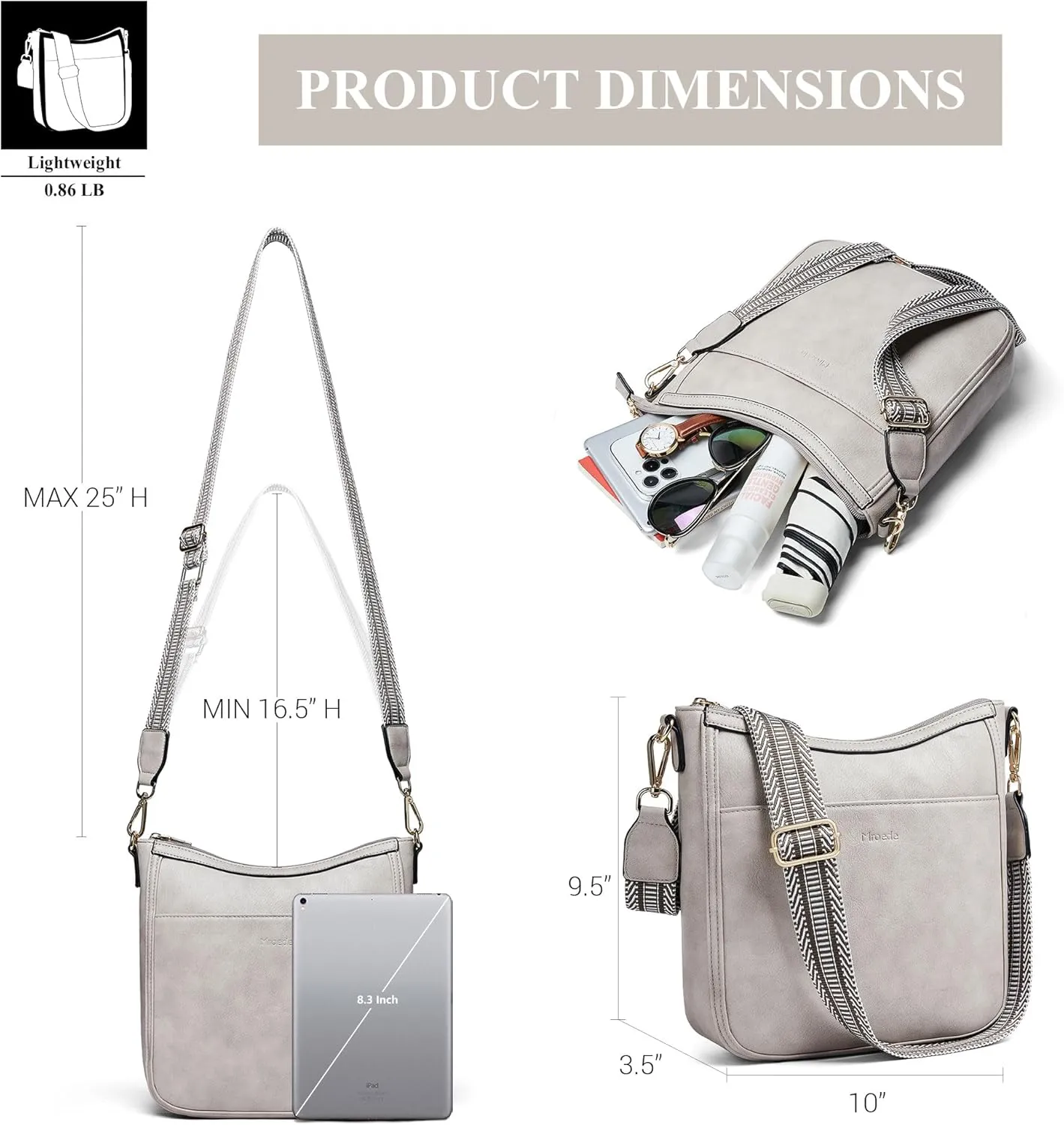 Crossbody Bags for Women Vegan Leather Hobo Purses Travel Shoulder Handbags with Detachable Wide Guitar Strap
