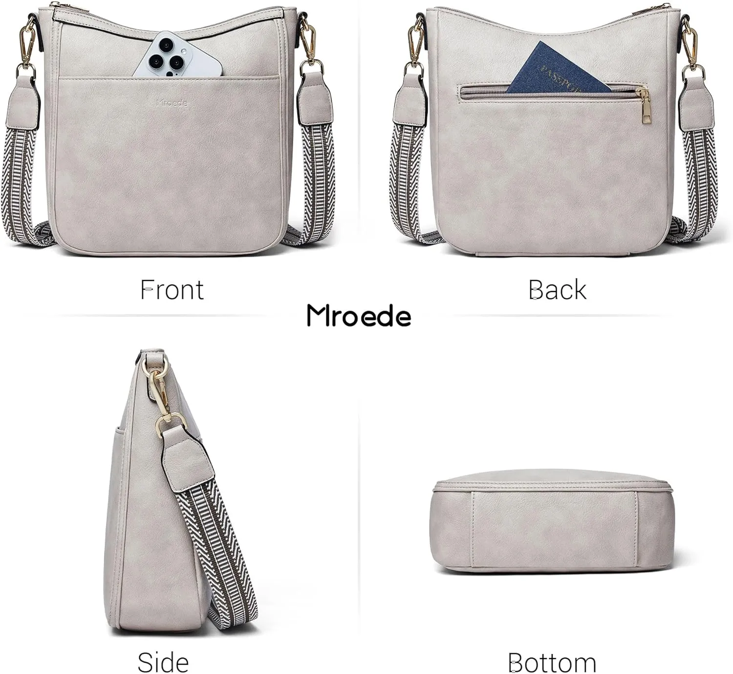 Crossbody Bags for Women Vegan Leather Hobo Purses Travel Shoulder Handbags with Detachable Wide Guitar Strap