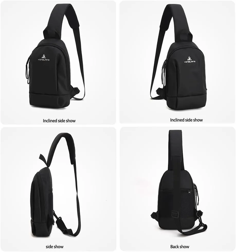 Crossbody Sling Backpack Sling Bag Travel Hiking Chest Bag Daypack (Black)
