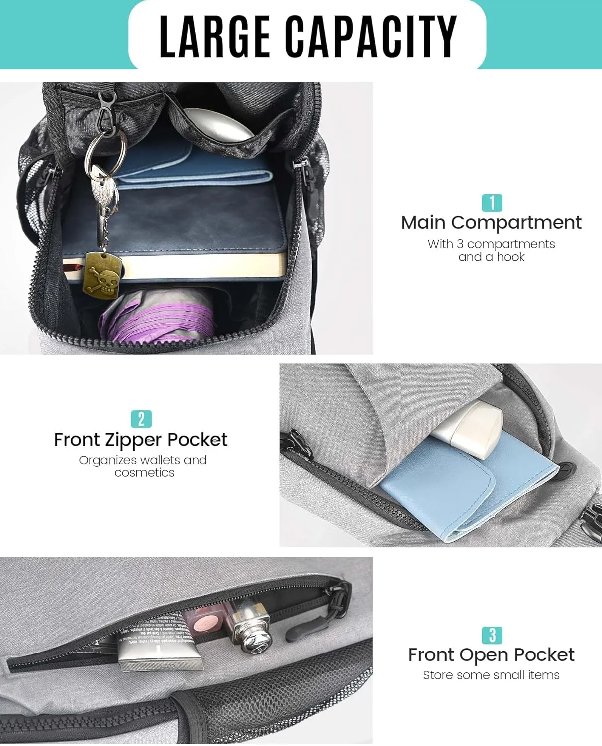 Crossbody Sling Bag for Women & Men, Waterproof Sling Backpack, Lightweight Shoulder Chest Bag for Hiking, Travel