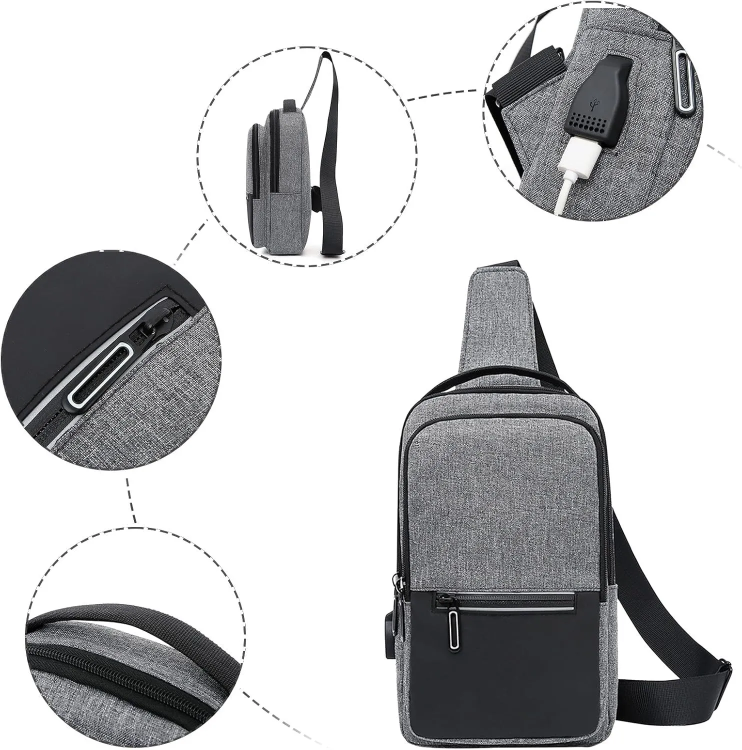 Crossbody Small Sling Backpack for Women Men Crossbody Bags with Adjustable Guitar Strap Classic Hiking Bag(Grey)