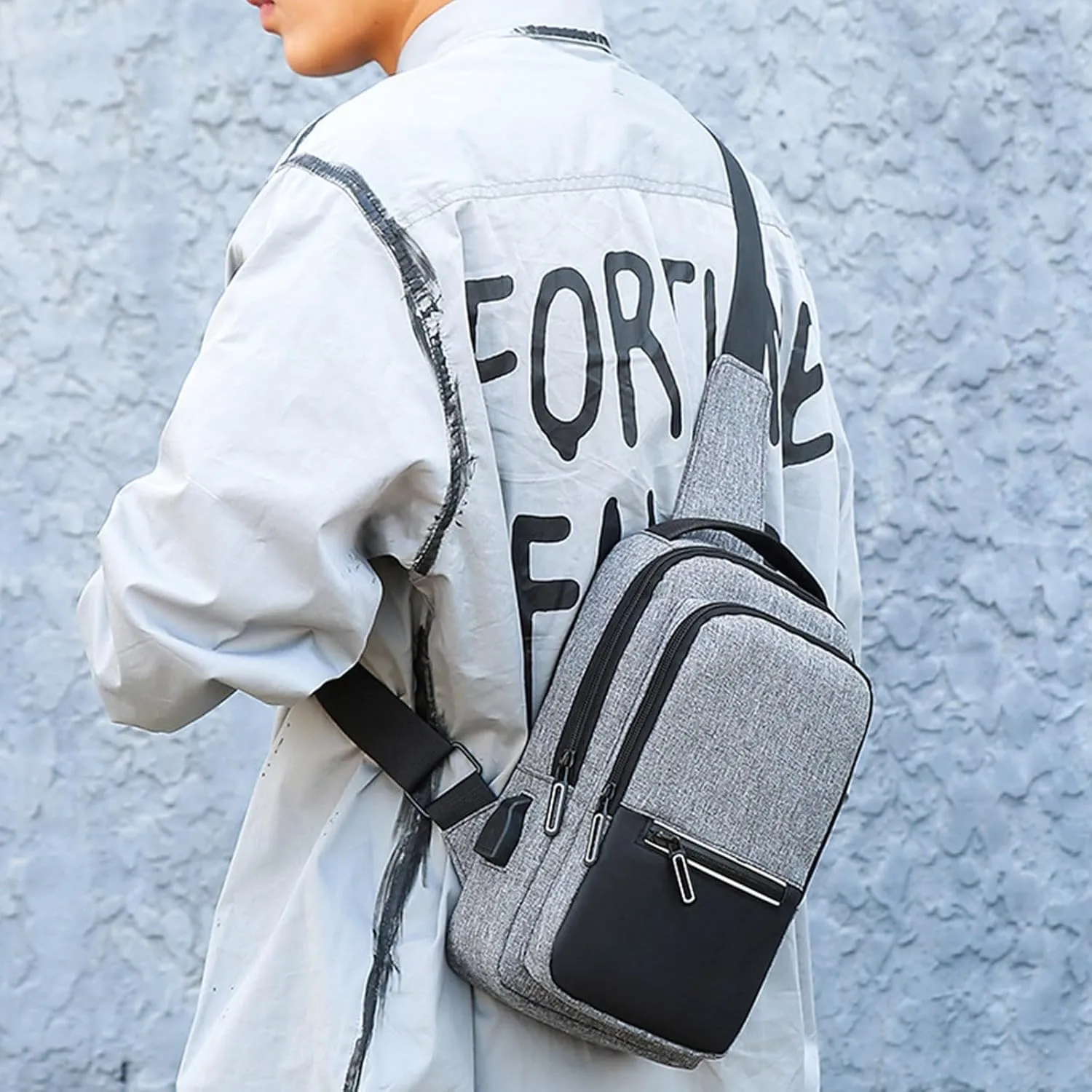 Crossbody Small Sling Backpack for Women Men Crossbody Bags with Adjustable Guitar Strap Classic Hiking Bag(Grey)