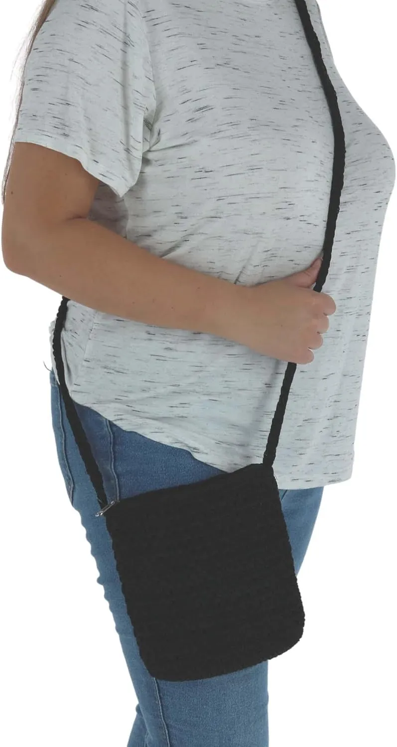 CTM® Women's Crochet Crossbody Handbag, Black