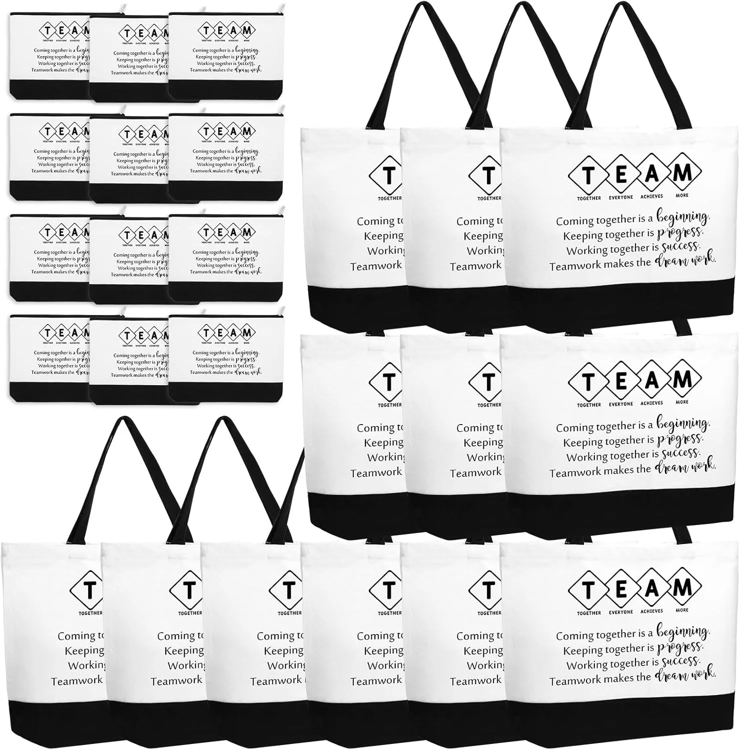 Cunno 24 Pcs Team Appreciation Bags Bulk Women Employee Gifts Team Together Canvas Tote Bag Makeup Bags for Coworker Nurse Teacher
