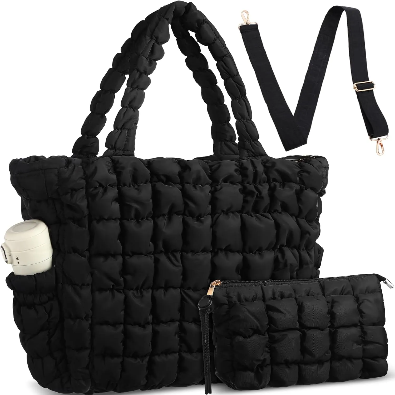 Cunno Quilted Puffer Tote Laptop Bag with Small Storage Bag for Women Quilted Light Work Puffy Tote