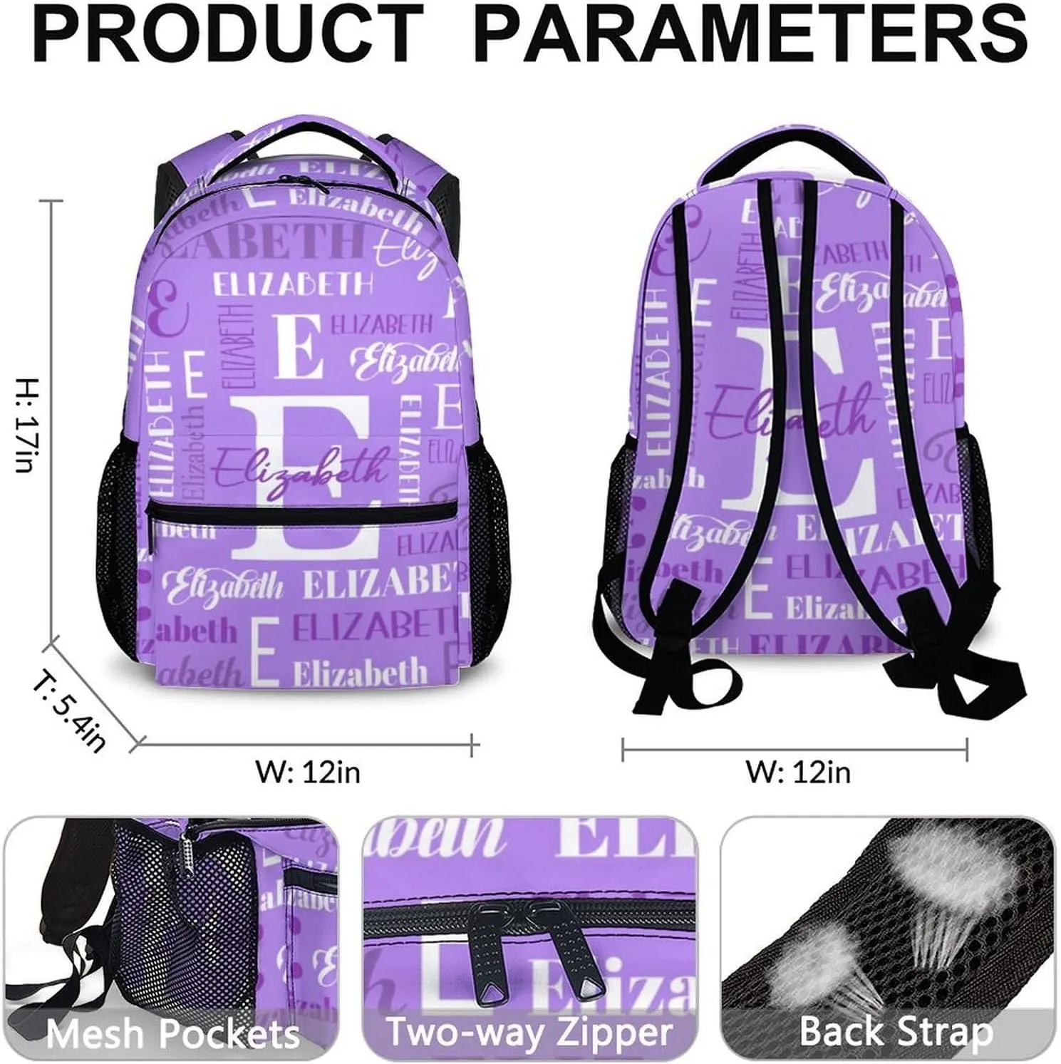 Custom Girls School Backpacks, Kids Backpack, Personalized Name Bookbag for Travel, Camping, 17 Inch Large Capacity School Bag for Kindergarten Preschool Elementary