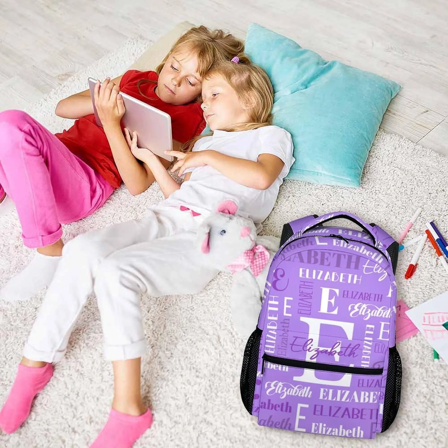 Custom Girls School Backpacks, Kids Backpack, Personalized Name Bookbag for Travel, Camping, 17 Inch Large Capacity School Bag for Kindergarten Preschool Elementary