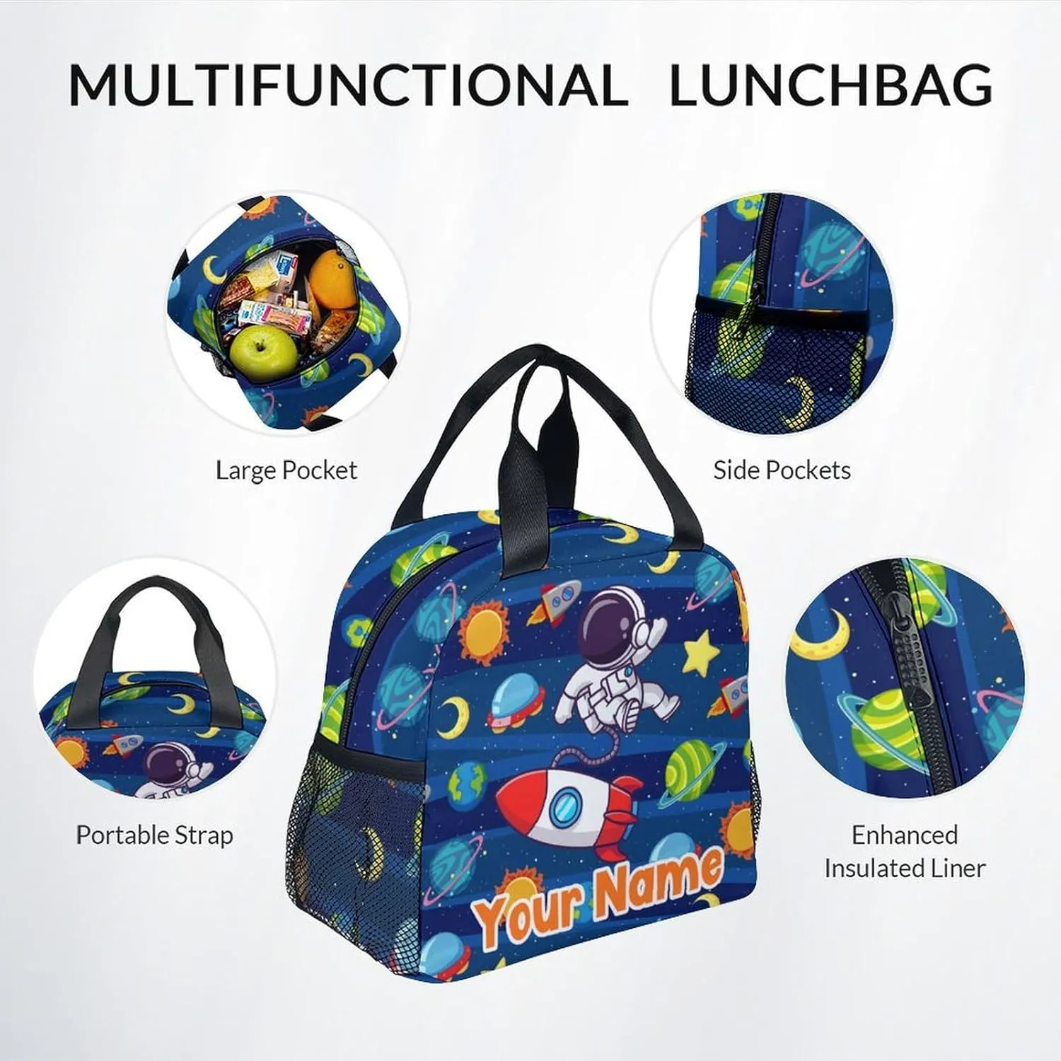 Custom Kids Backpack School Bookbags, Planet Backpack for Boys, 17 Inch School Backpacks for Primary Elementary, Cute Bookbag with Lunch Box and Pencil Case