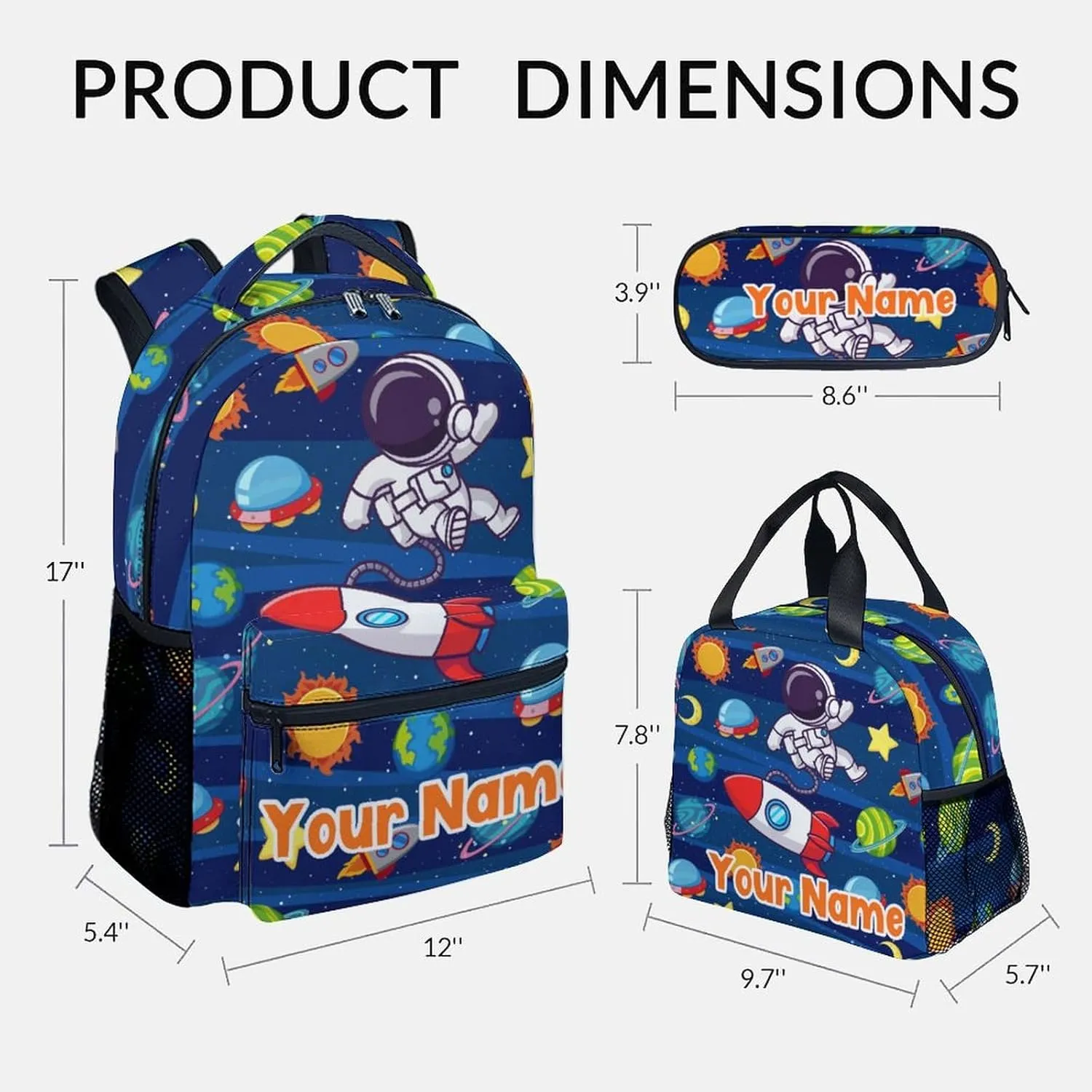 Custom Kids Backpack School Bookbags, Planet Backpack for Boys, 17 Inch School Backpacks for Primary Elementary, Cute Bookbag with Lunch Box and Pencil Case
