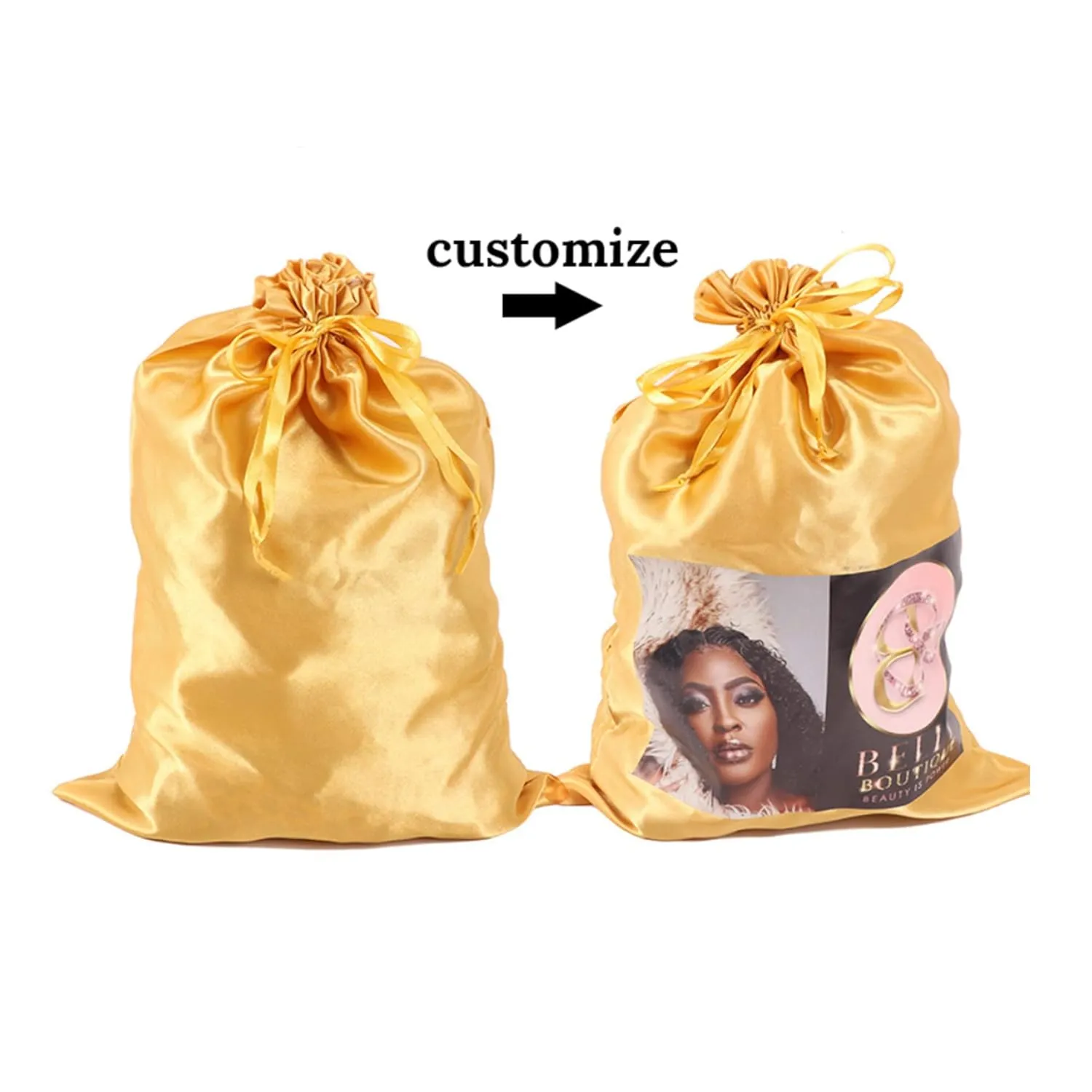 Custom Printed Wig Storage Satin Bags with Drawstring, 20-100 Pcs/Lot Personalized Logo Silk Hair Bag For Hair Bundles Headband Wig Lace Wig, Pouches Gift Cosmetic Bags (20Pcs/Lot, Red)