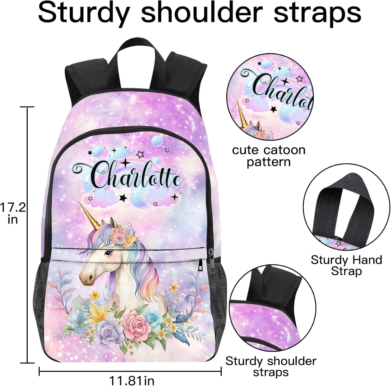 Custom School Backpack for Girls Boys Personalized Backpacks with Name Customized School Bookbag for Kids with Lunch Box Bookbag for Daughter Son Fashion Unique Gift for Preschool Kindergarten