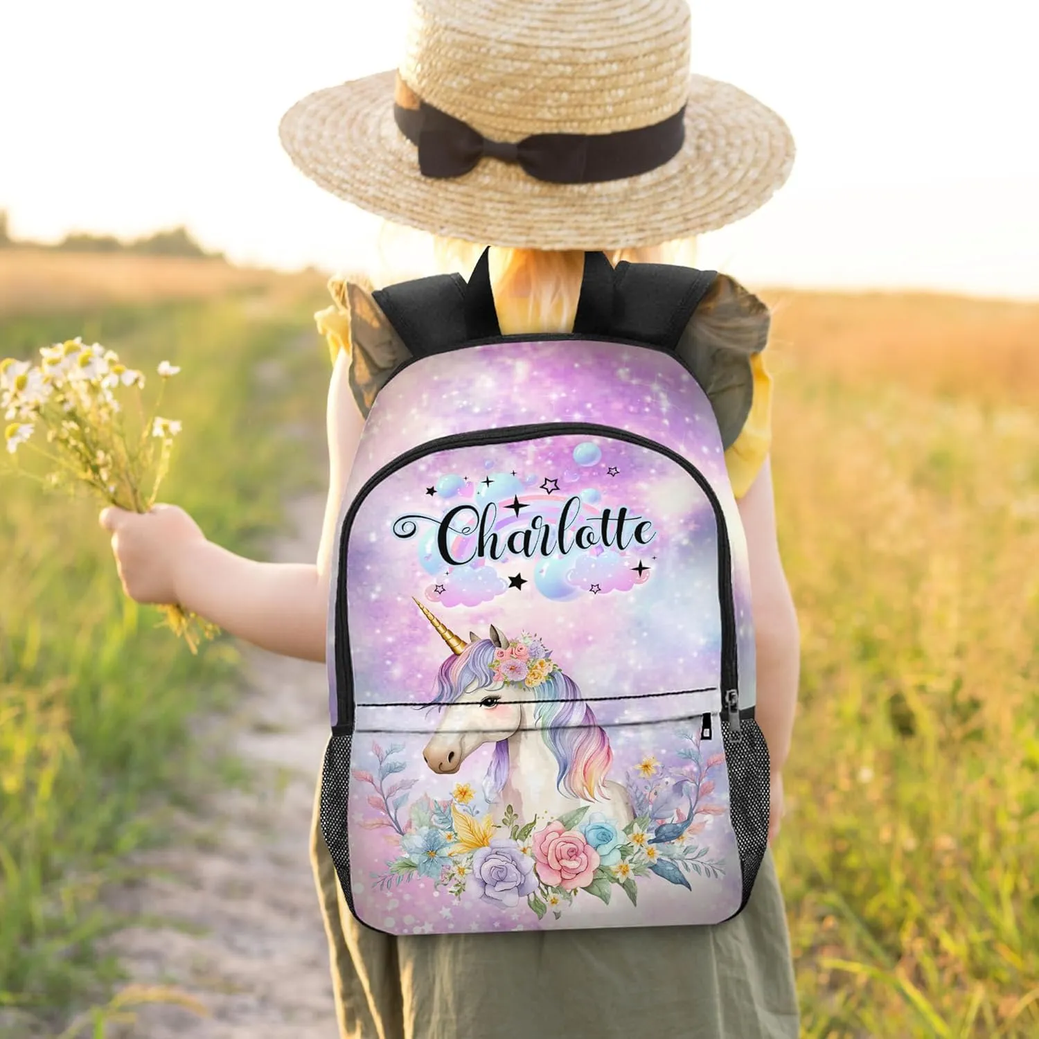 Custom School Backpack for Girls Boys Personalized Backpacks with Name Customized School Bookbag for Kids with Lunch Box Bookbag for Daughter Son Fashion Unique Gift for Preschool Kindergarten