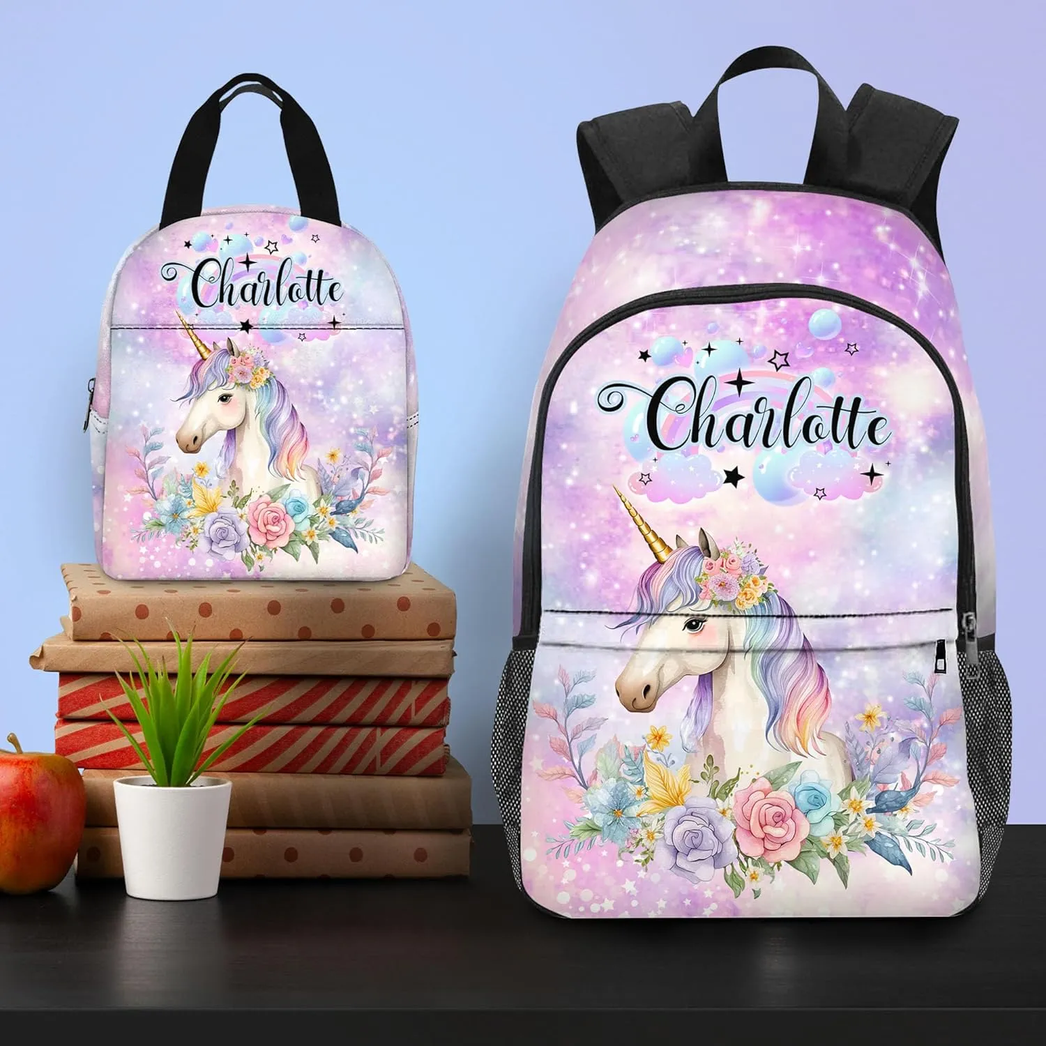 Custom School Backpack for Girls Boys Personalized Backpacks with Name Customized School Bookbag for Kids with Lunch Box Bookbag for Daughter Son Fashion Unique Gift for Preschool Kindergarten