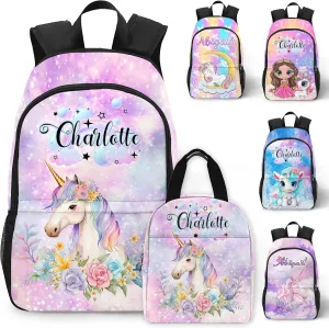 Custom School Backpack for Girls Boys Personalized Backpacks with Name Customized School Bookbag for Kids with Lunch Box Bookbag for Daughter Son Fashion Unique Gift for Preschool Kindergarten
