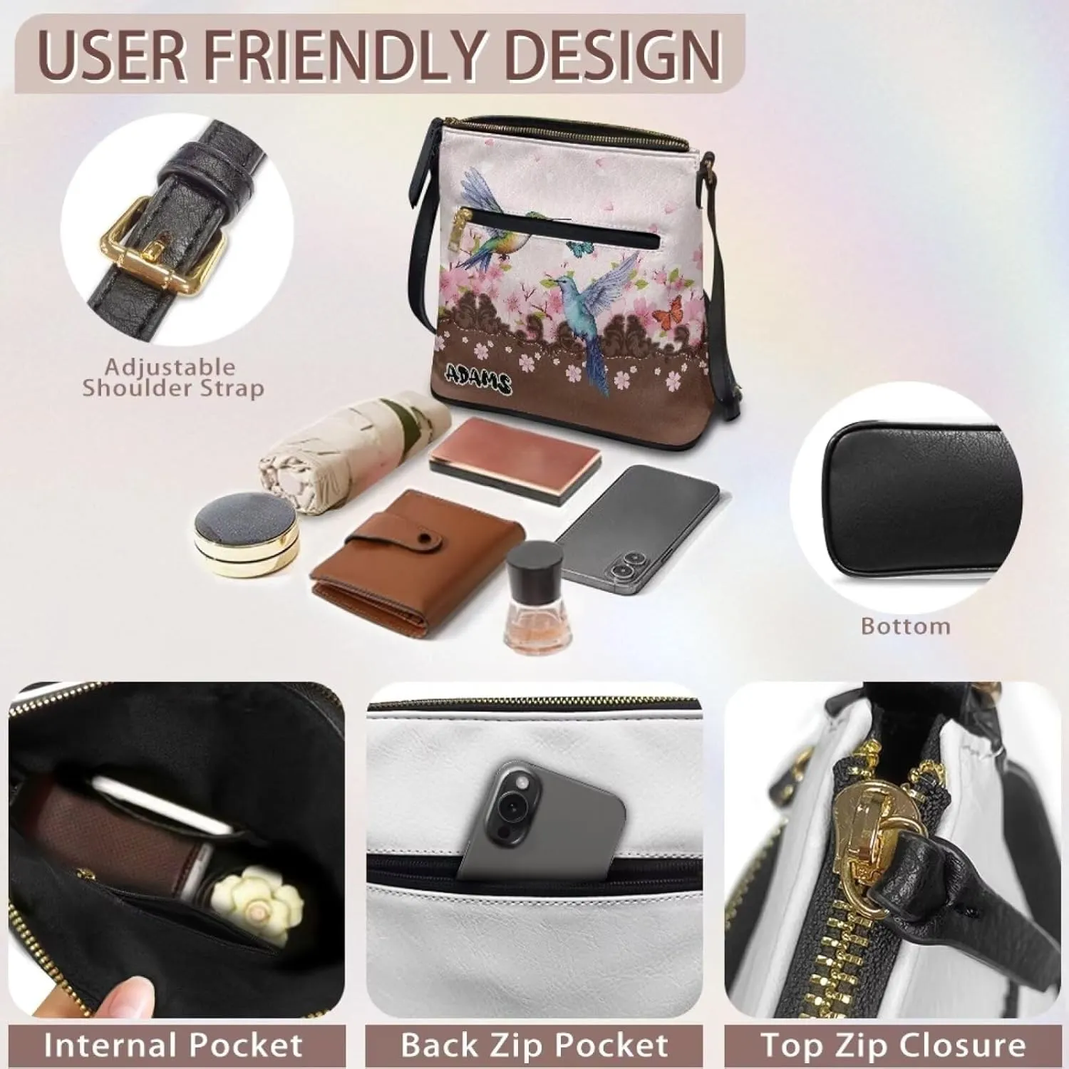 Customized Crossbody Bag for Women Leather Crossbody Purse Handbag Shoulder Bag for Shopping Dating