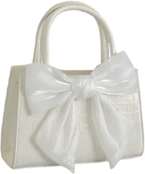 Cute Bow-Adorned Crossbody Purse For Women, Convertible Clutch & Vintage-Inspired Leather Shoulder Handbag