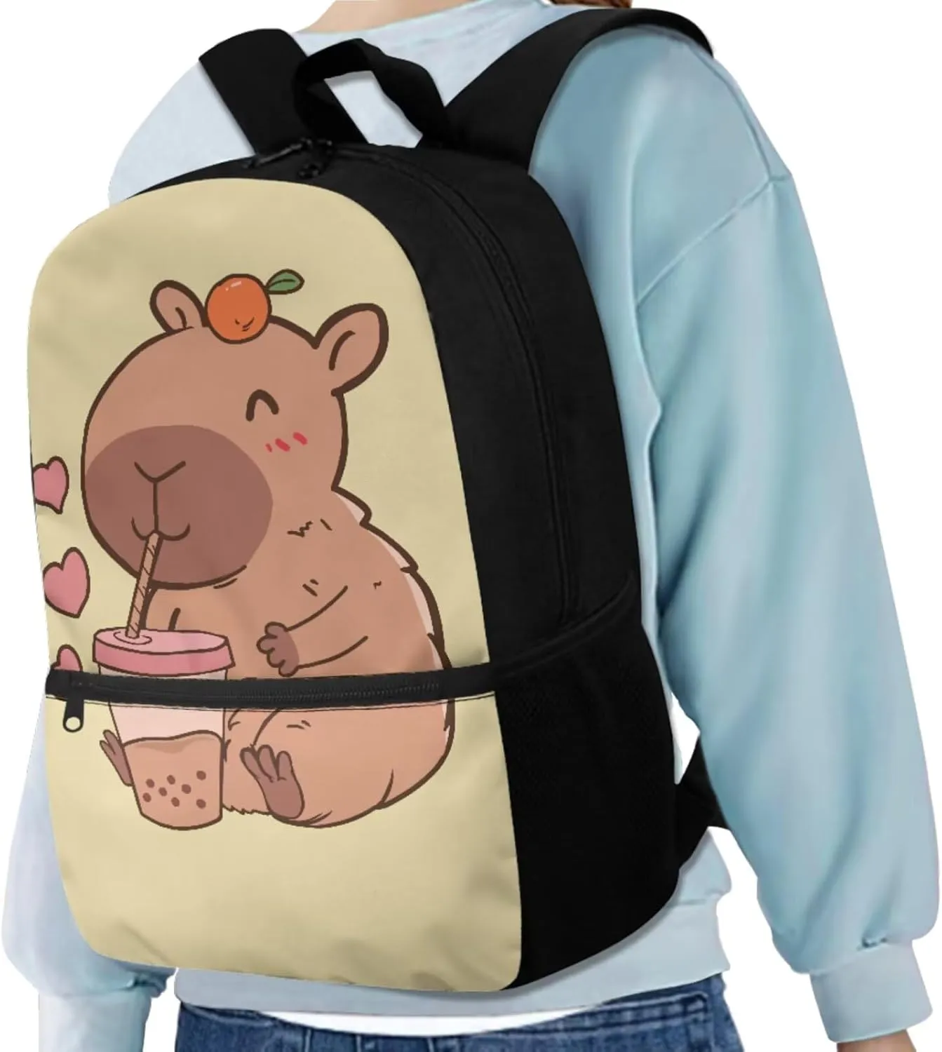 Cute Capybara Girls Backpacks Ages 8-10 with Lunchbox Lightweight School Bags for Girls with Lunch Bag Cute Pencil Cases for Middle School High School