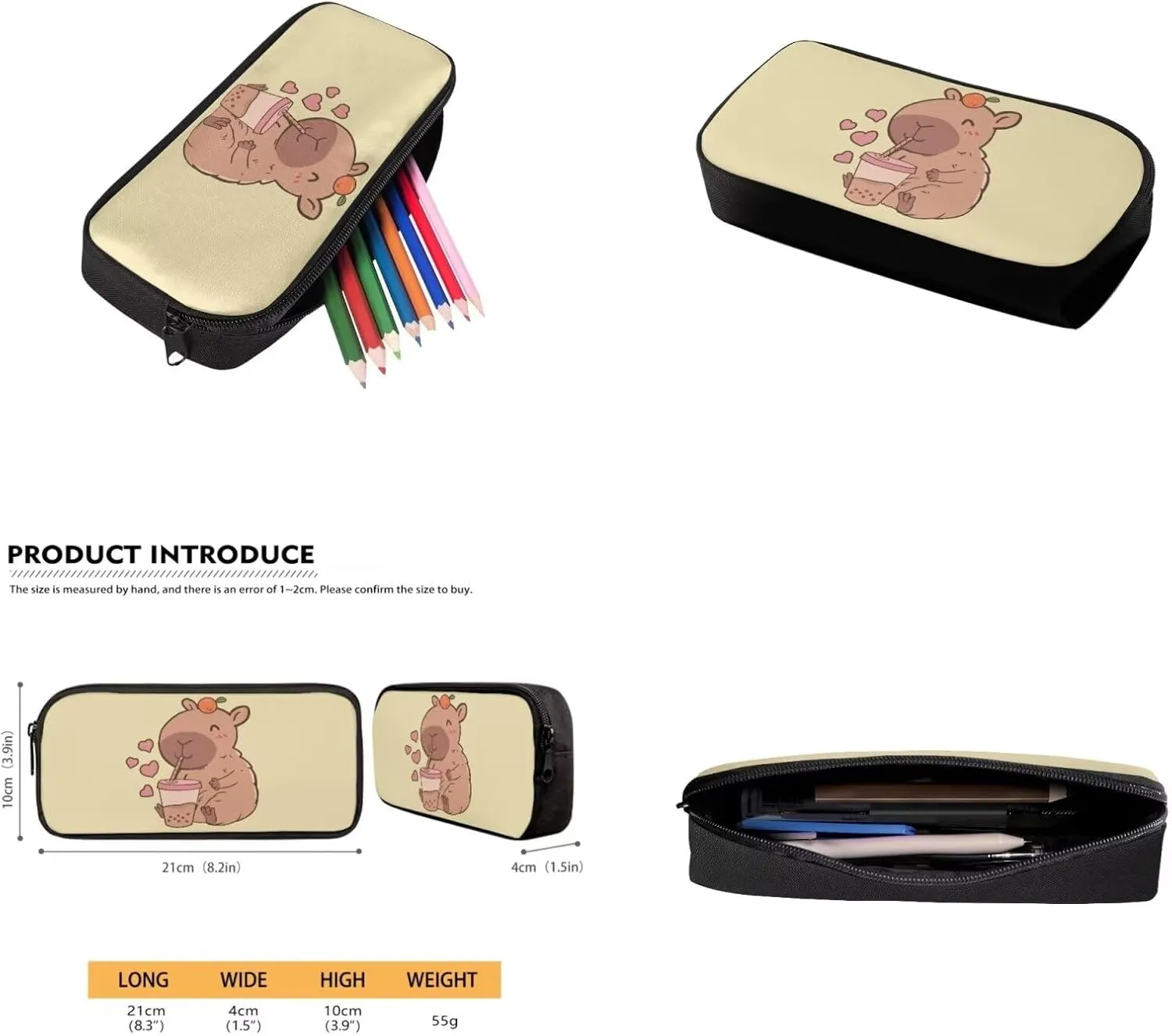 Cute Capybara Girls Backpacks Ages 8-10 with Lunchbox Lightweight School Bags for Girls with Lunch Bag Cute Pencil Cases for Middle School High School
