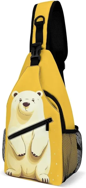 Cute Cartoon Polar Bear Crossbody Sling Bag for Women Men Sling Backpack Travel Chest Bag Pack Man Purse Shoulder Bags Daypack for Travel Hiking Cycling