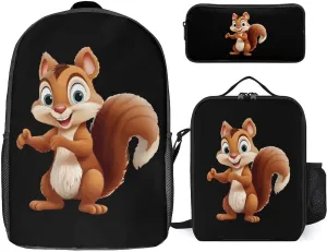 Cute Chipmunk 17 in Backpack 3 Piece Combination Backpack Lunch Bag Pencil Case Fashion Travel Daypack for Unisex