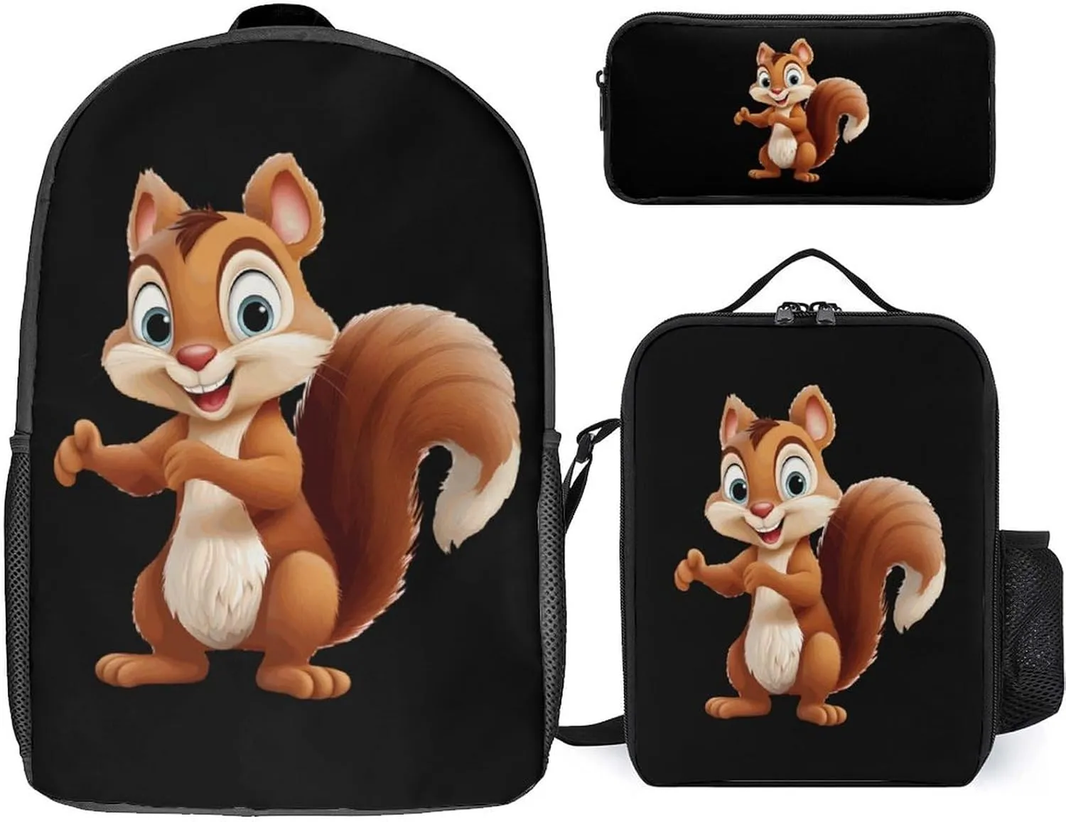 Cute Chipmunk 17 in Backpack 3 Piece Combination Backpack Lunch Bag Pencil Case Fashion Travel Daypack for Unisex