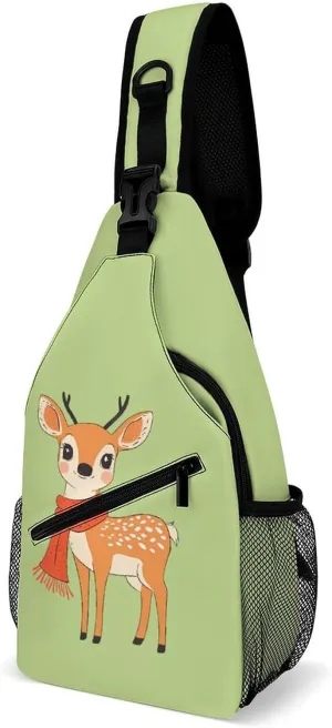 Cute Deer Wearing Scarf Casual Sling Bag Backpack Travel Shoulder Chest Crossbody Bags Adjustable Daypack Unisex